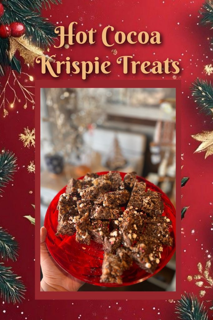 A plate of yummy hot cocoa krispie treat bars just like our recipe.